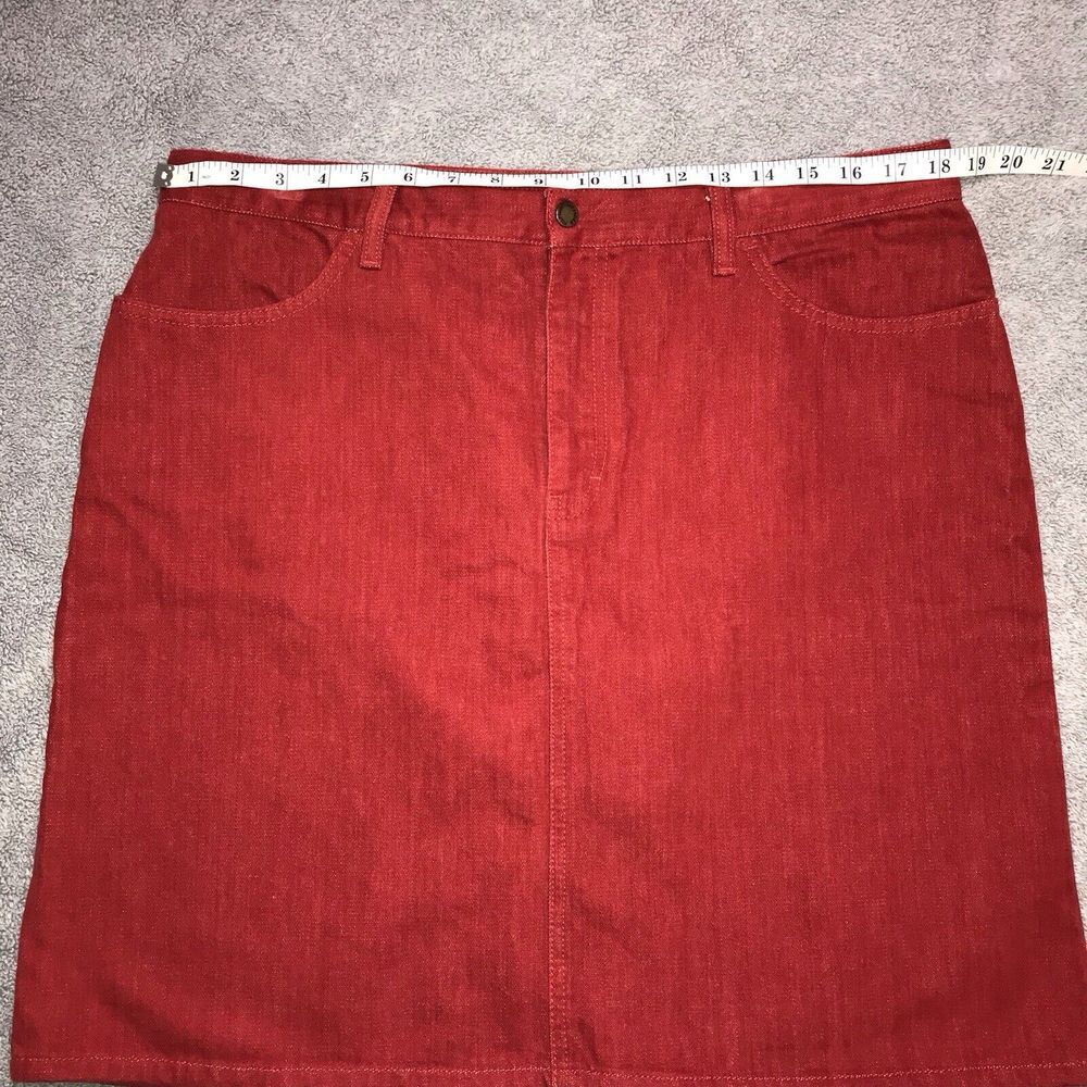 Vintage‎ Tommy Hilfiger Red Jean Skirt Women's Faux Suede 36" Waist Size 16 - Picture 5 of 14